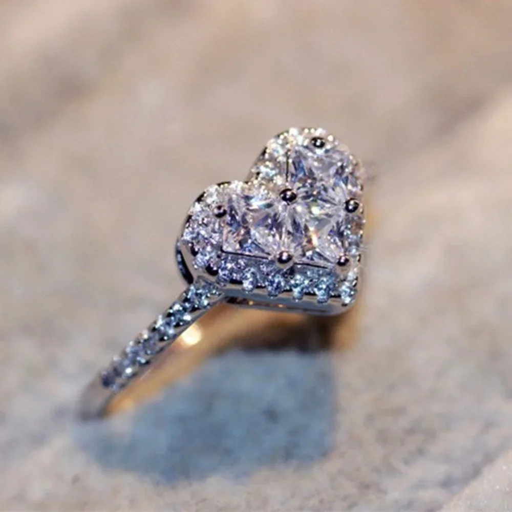 🔥 Shining 3A CZ Love Heart Shaped Bridal Rings for Women, HA4421-6